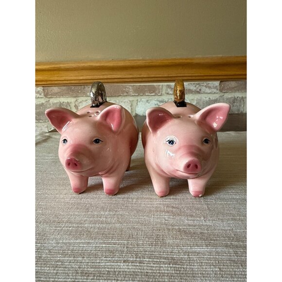 Clay Art Vintage Piggy Bank with Coins Salt and Pepper Shakers - Picture 2 of 16